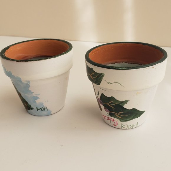 Set of 2 Hand-Painted Terra Cotta Pots & Candles - Snowman and Ginger Bread Man - Picture 3 of 4